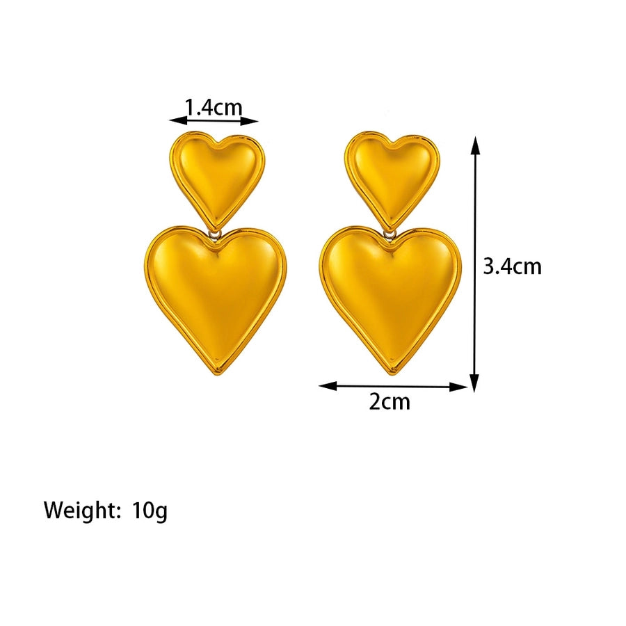 Double Heart Earrings [Stainless Steel, 18K Gold Plated]