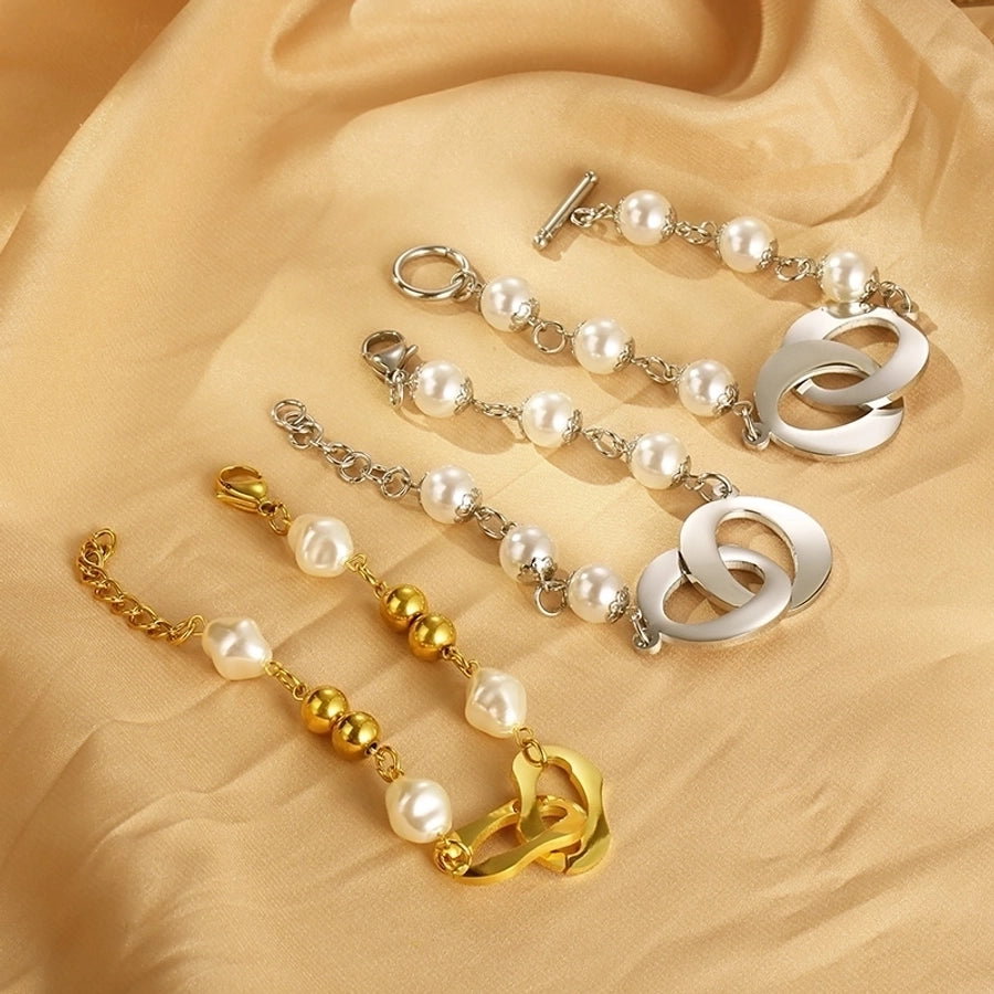 Pearl Resin Chain Bracelets [304 Stainless Steel,18K Gold Plated]