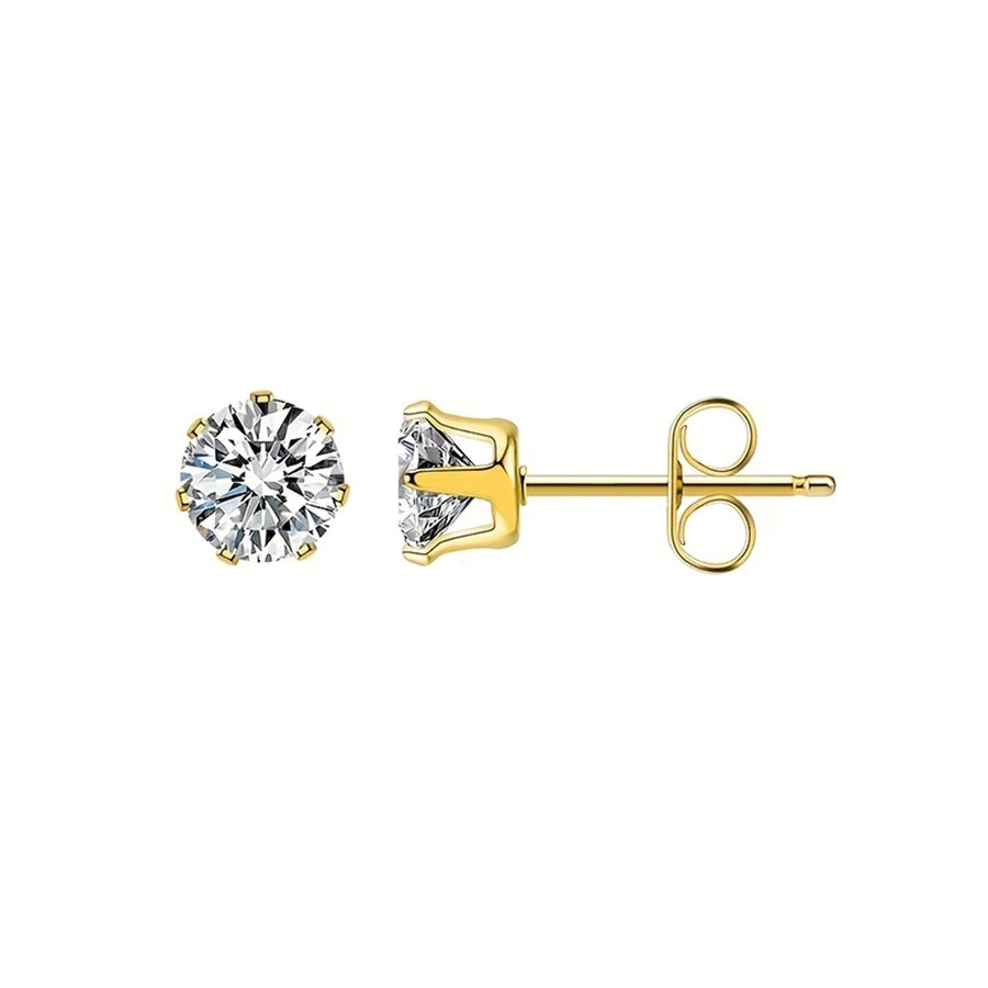 Round Colored Rhinestone Stud Earrings [304 Stainless Steel,18K Gold Plated]