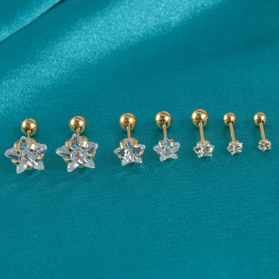 1 Piece Ear Cartilage Stud Star Zircon Earrings [304 Stainless Steel, 18K Gold Plated]