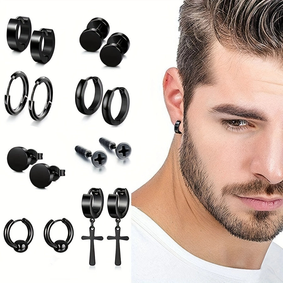 1 Set Black Earrings Ear Studs [304 Stainless Steel]