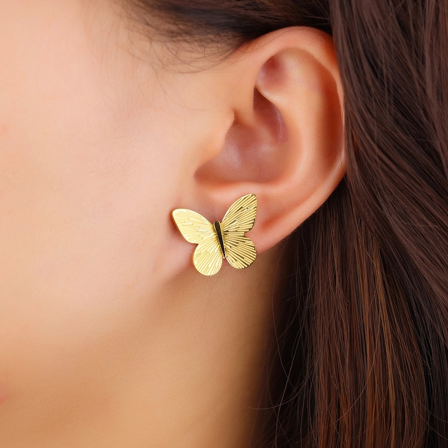 Butterfly Ear Studs [304 Stainless Steel,18K Gold Plated]