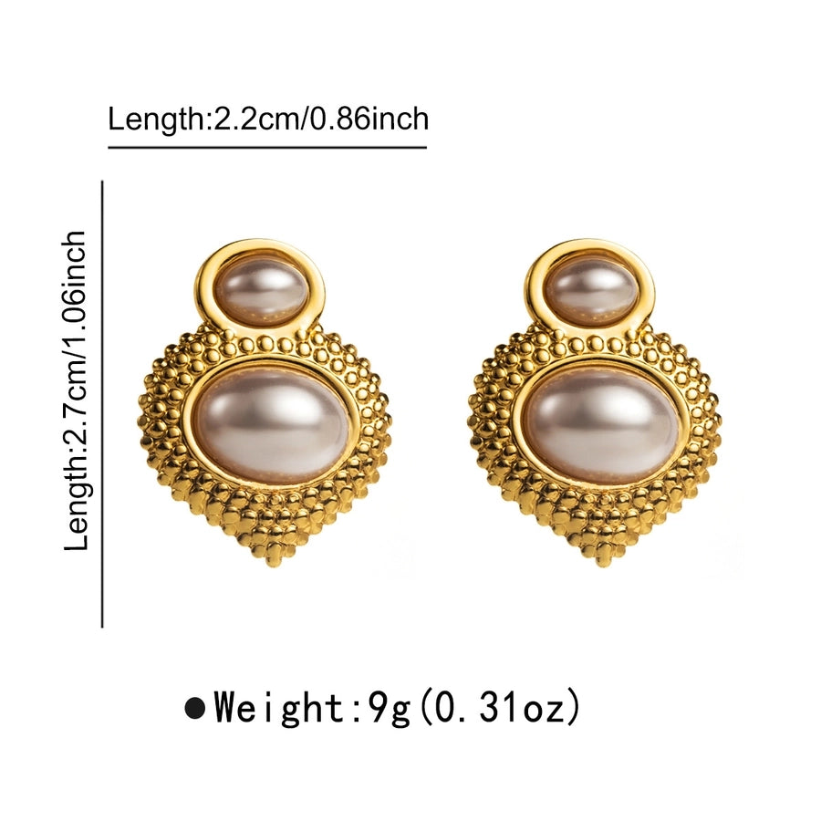 Round Square Heart Shape Pearl Earrings [304 Stainless Steel, 18K Gold Plated]