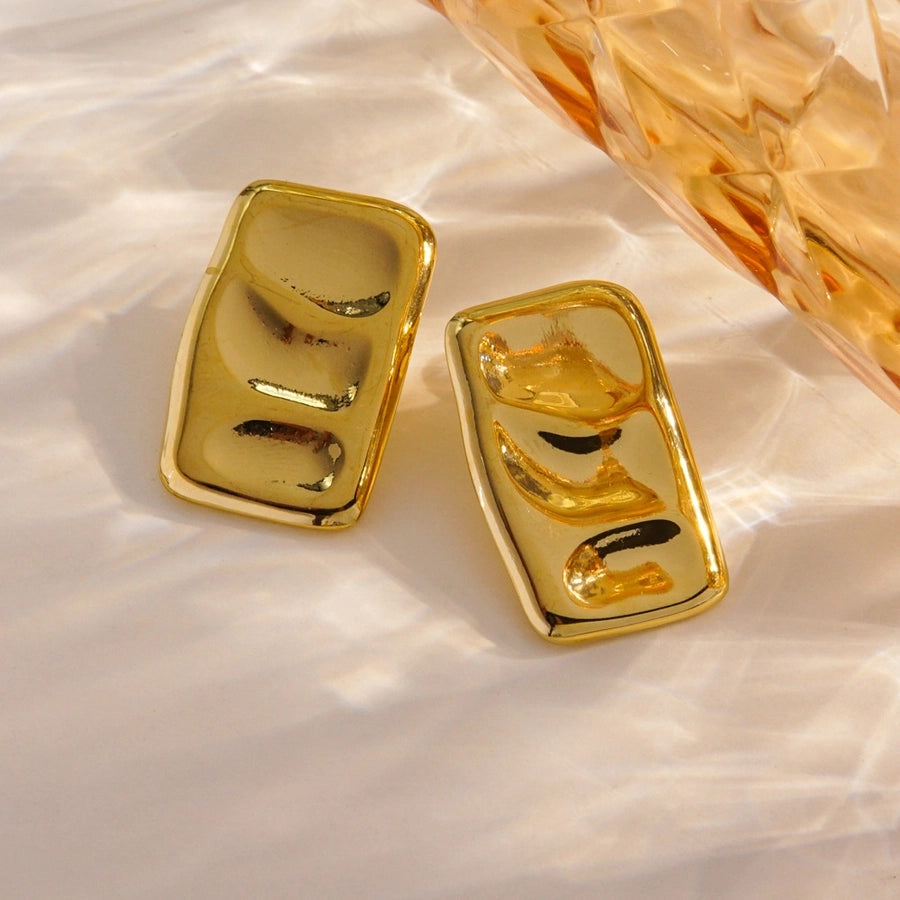 Rectangle Polishing Pleated Earrings [304 Stainless Steel,14K Gold Plated]