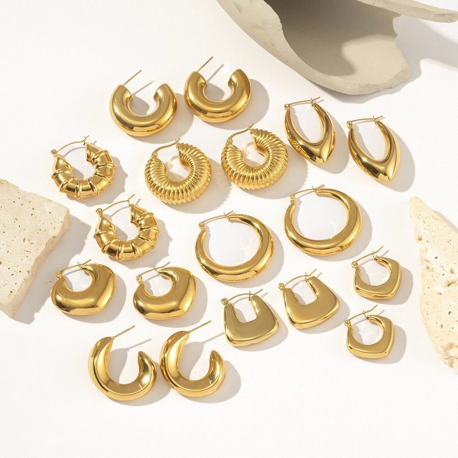 Mix Design Earrings [304 Stainless Steel,18K Gold Plated]