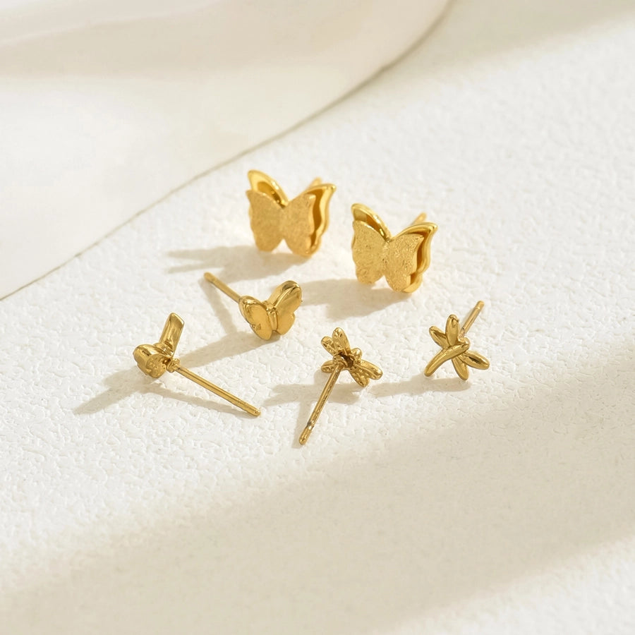 Butterfly Earrings Set [201 Stainless Steel, 18K Gold Plated]