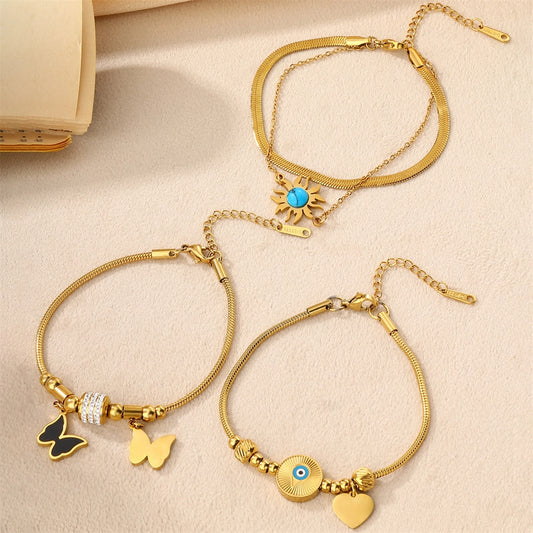 Braccialetti turchesi da sole/cuore/farfalla [acciaio inossidabile 304, oro 18K placcato]