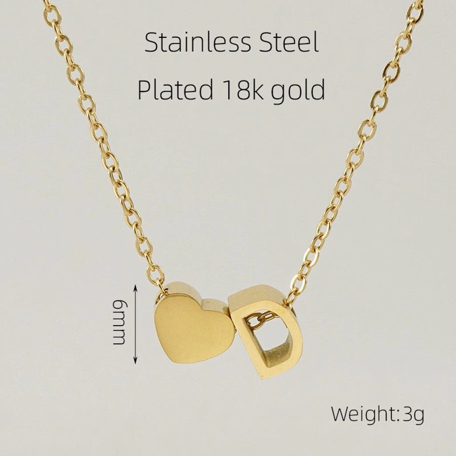 Letter Heart Shape Pendant Necklace [304 Stainless Steel,18K Gold Plated]