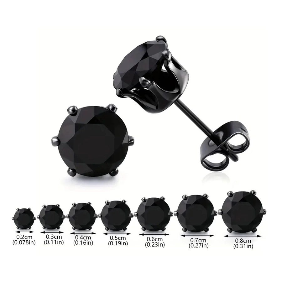 Black Shiny Round Ear Studs Earrings [304 Stainless Steel]