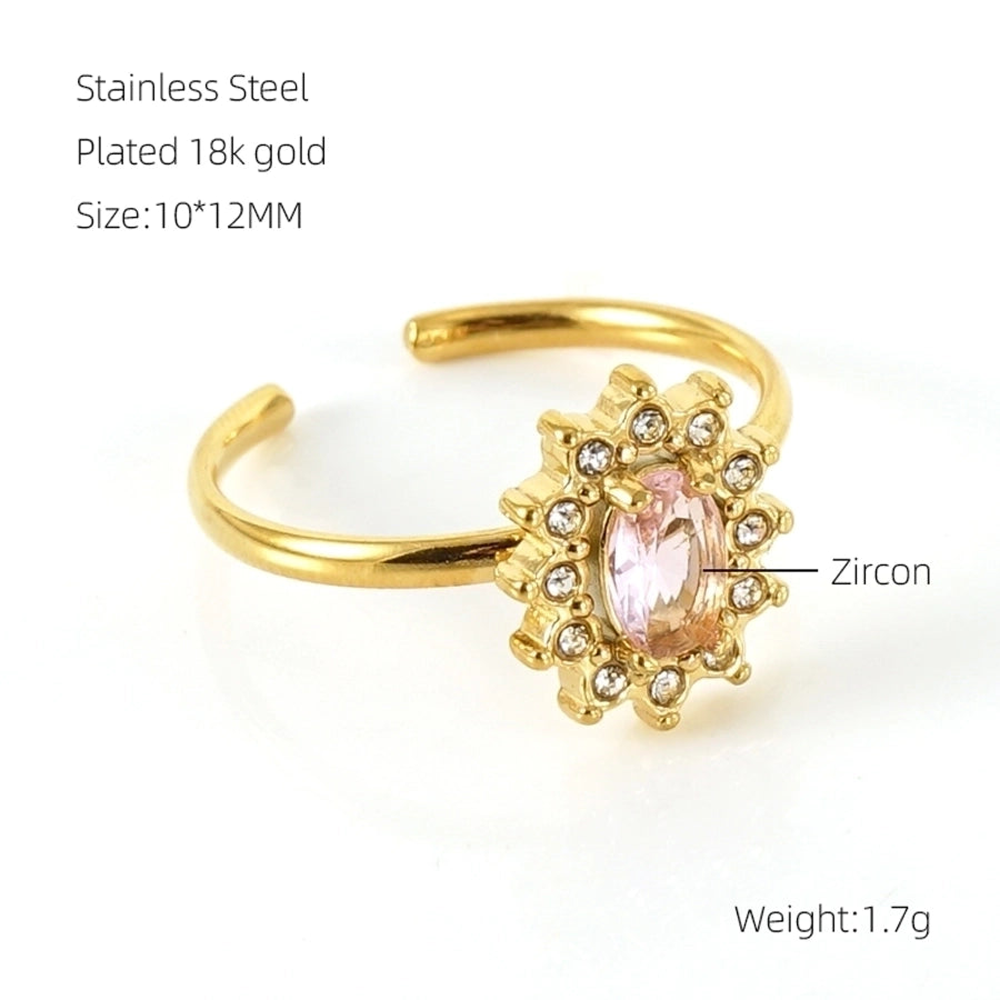 Shiny  Square Water Droplets Heart Shape Zircon Open Ring [Stainless Steel 18K Gold Plated]