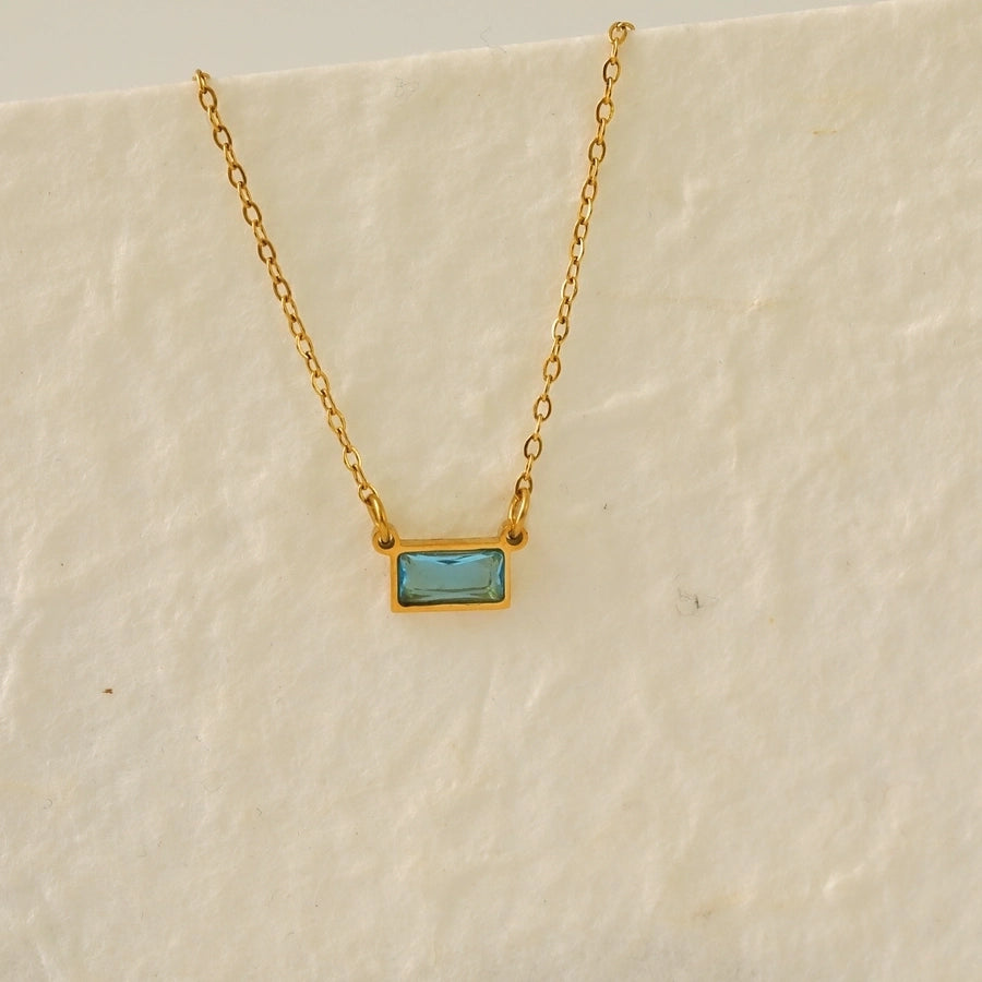 Modern Style RectangleZircon Necklace [304 Stainless Steel,18K Gold Plated]