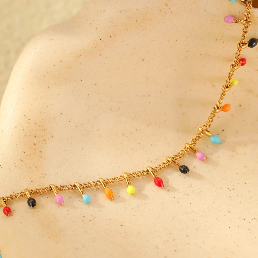 Colored Beads Necklace [304 Stainless Steel,18K Gold Plated]