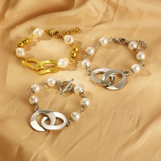 Pearl Resin Chain Bracelets [304 Stainless Steel,18K Gold Plated]