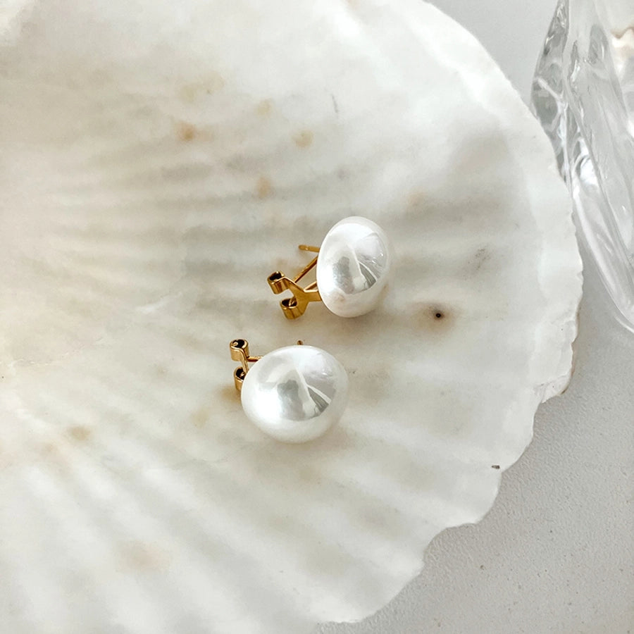 Large Pearl Earrings [304 Stainless Steel,14K Gold Plated]