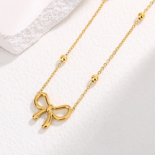 Bow Knot Necklace [304 Stainless Steel,18K Gold Plated]