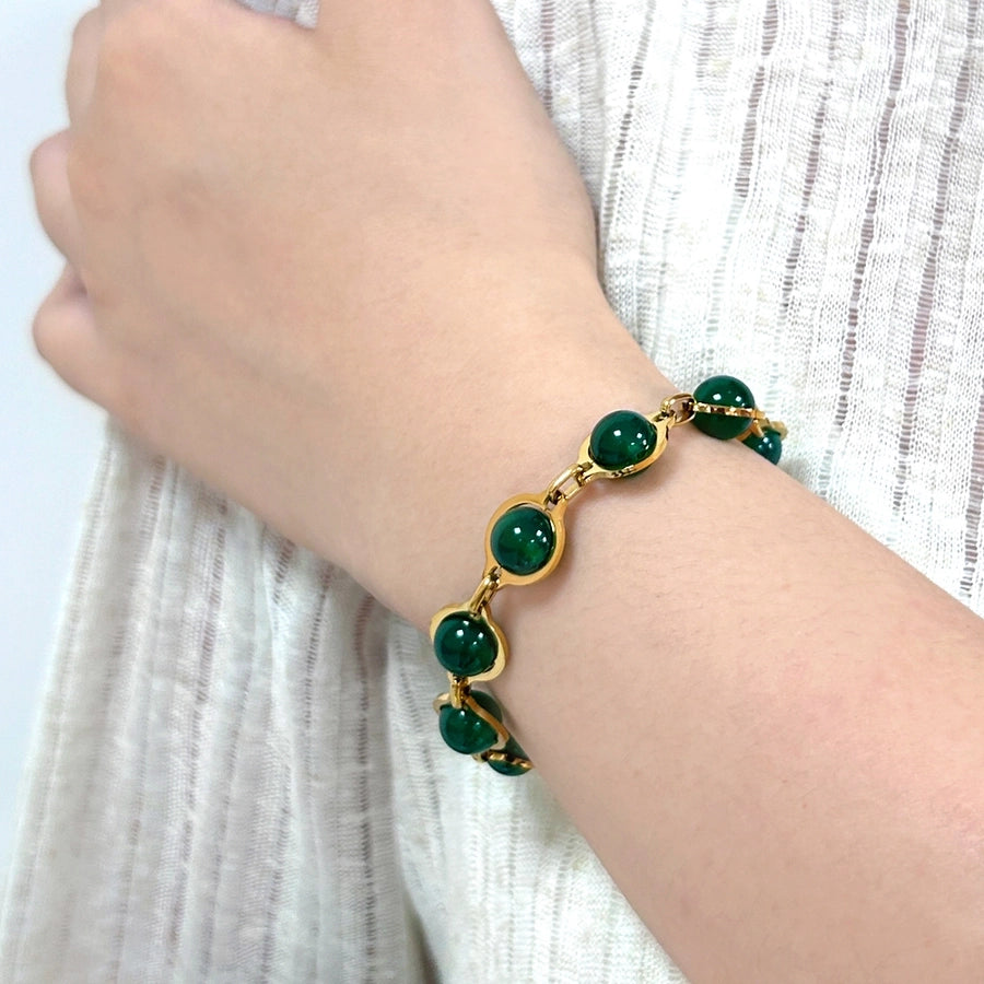 Round Agate, Tigereye Bracelet [304 Stainless Steel,18K Gold Plated]