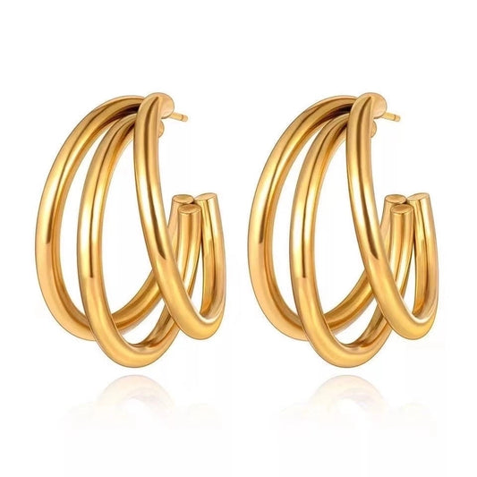 Ohrringe Triple Hoop Ohrringe [201 Edelstahl, 18K Gold plattiert]