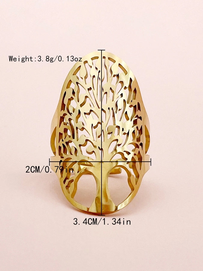 Star Tree Flower Open Ring [304 Stainless Steel 14K Gold Plated]