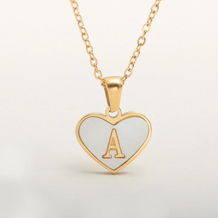 Letter Shell Heart Pendant Necklace [304 Stainless Steel,18K Gold Plated]