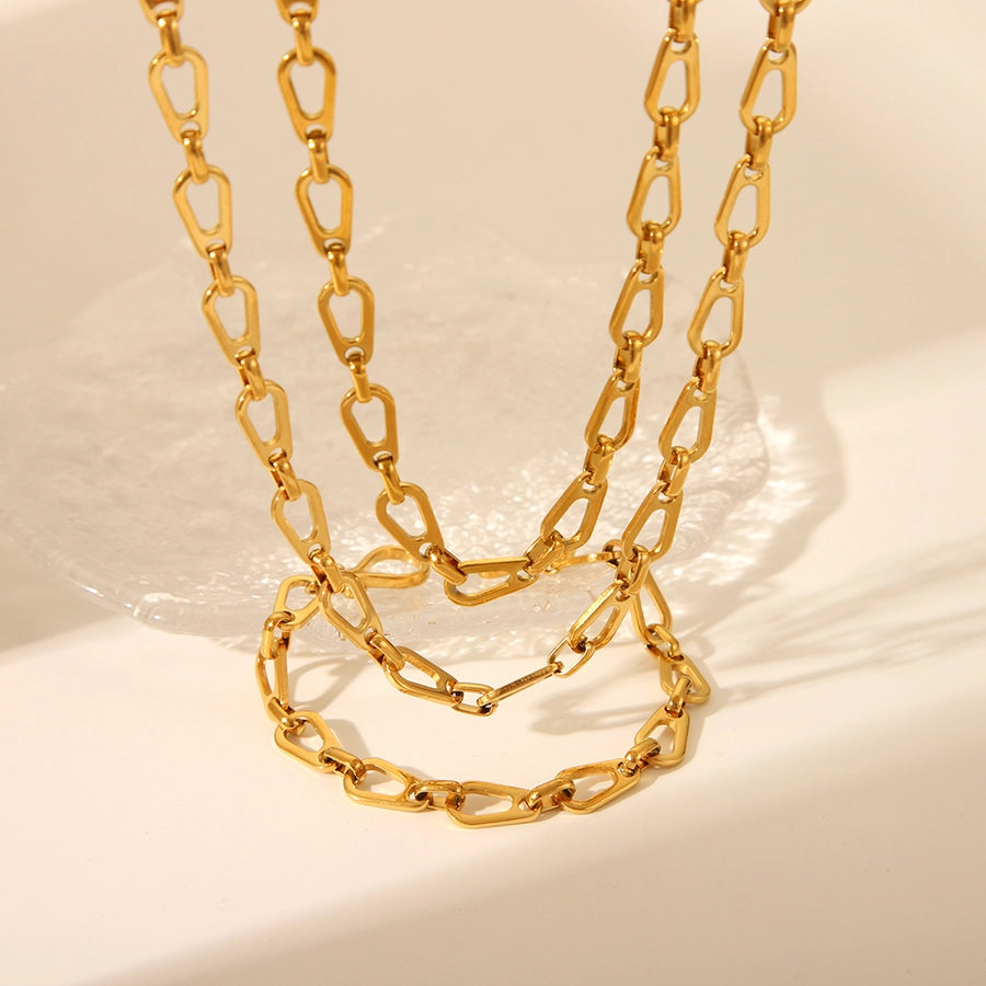 Droplets Hollow Chain Bracelet/Necklace/Jewelry Set [304 Stainless Steel, 18K Gold Plated]