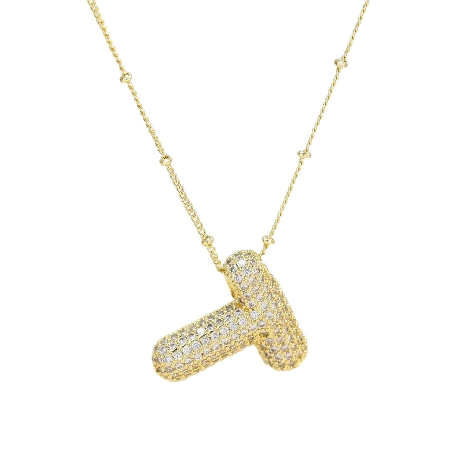 Gold Rhinestones Letter Necklace [304 Stainless Steel]