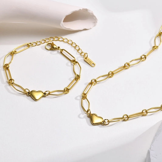 Bracelet / collier de chaîne de trombone coeur [201 acier inoxydable]