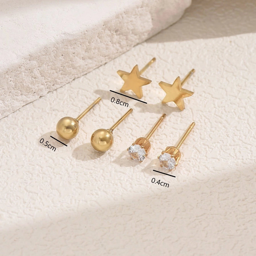 Star Zircon Earrings Set [201 Stainless Steel, 18K Gold Plated]