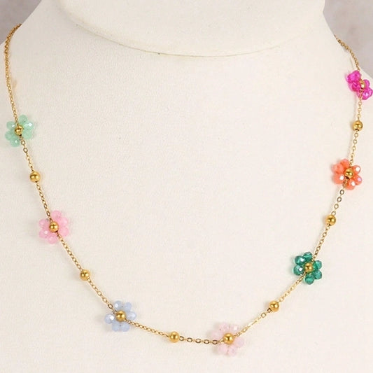 Collar de flores [304 acero inoxidable, 18K de oro chapado]