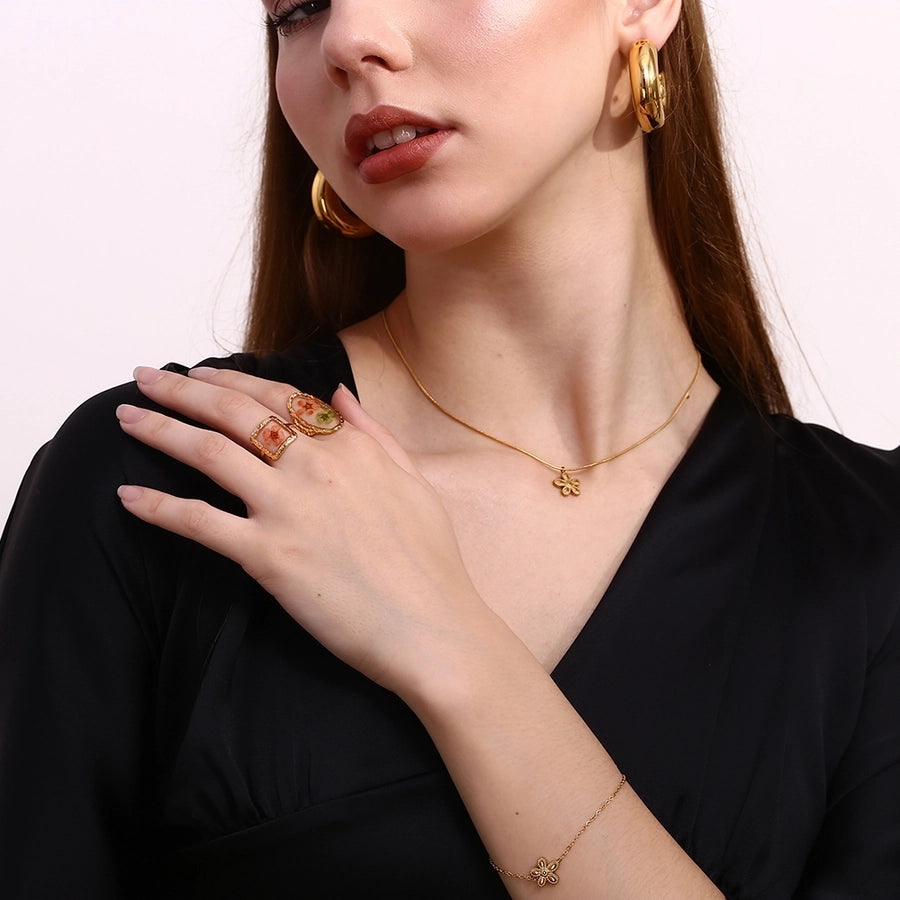 Flower Bracelet/Necklace [304 Stainless Steel,18K Gold Plated]