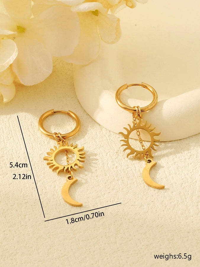 Sun Moon Drop Earrings [304 Stainless Steel,18K Gold Plated]