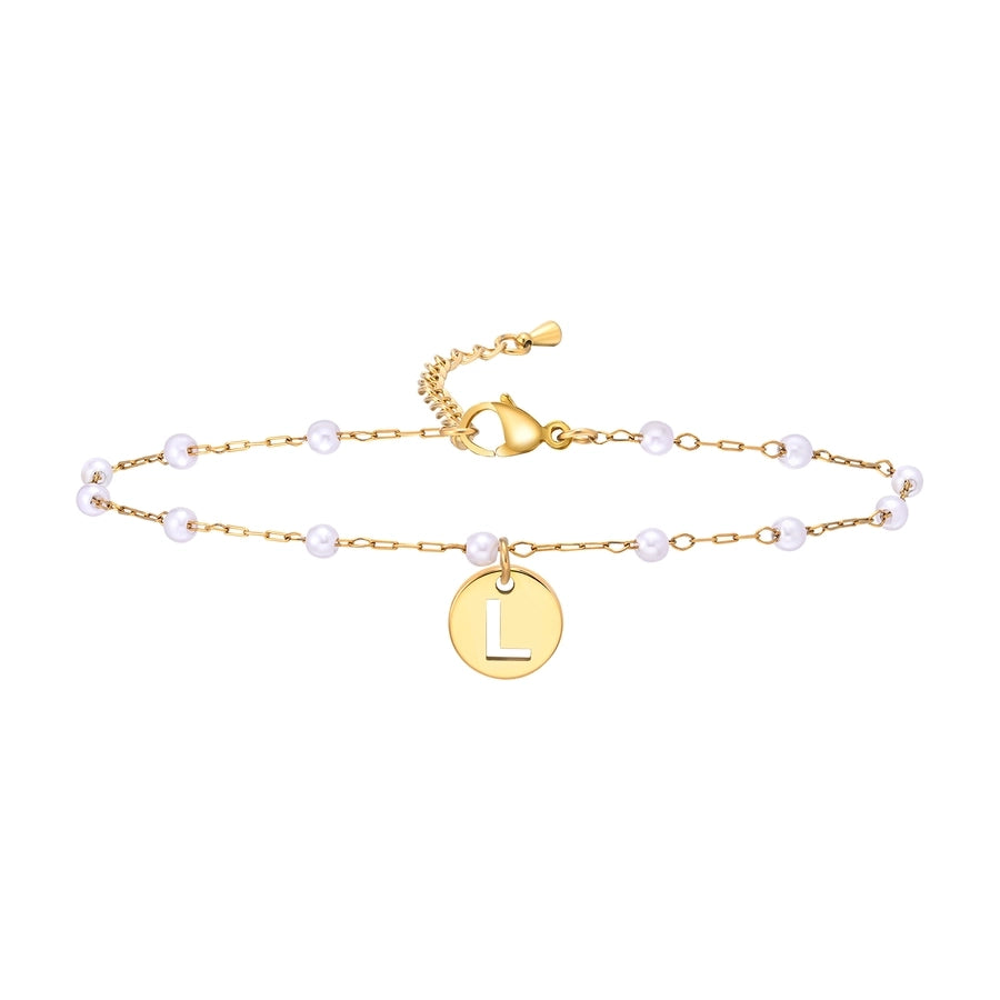 Letter Pearl Anklet [acero inoxidable 201, 18k dorado chapado]