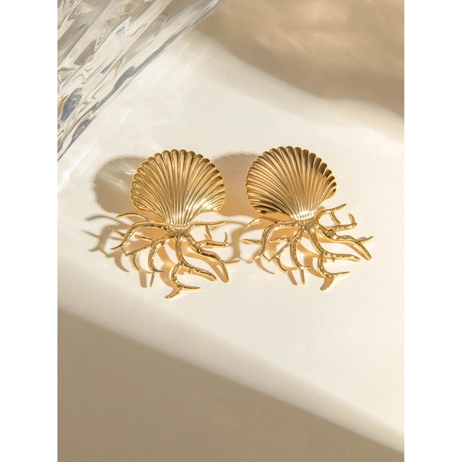 Beach Coral Shell Earrings [304 Stainless Steel,18K Gold Plated]