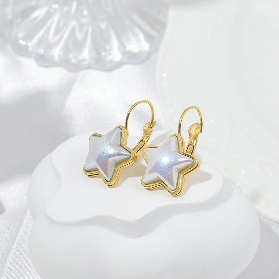 Star Plating Inlay Shell Earrings [304 Stainless Steel,14K Gold Plated]