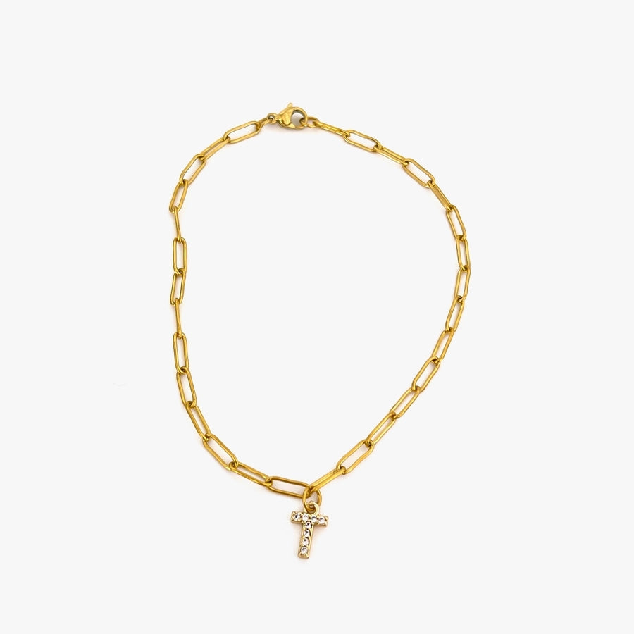 Letter Link Chain Anklet [316L Stainless Steel, 18K Gold Plated]