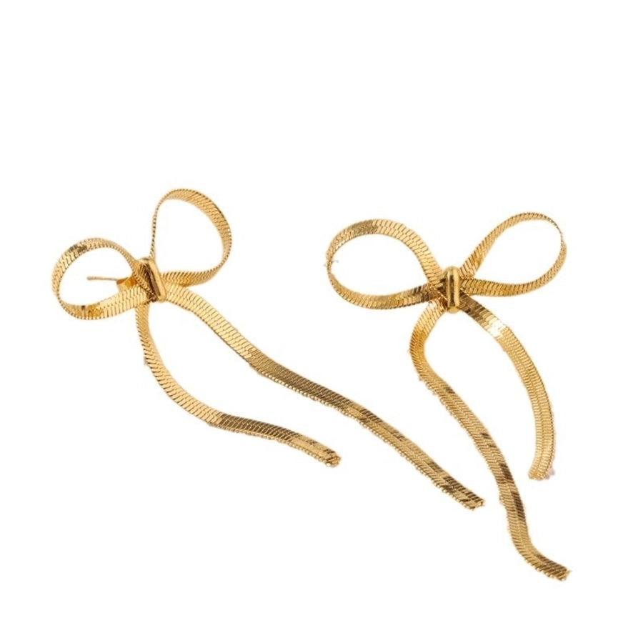 Bow Knot Drop Earrings [304 Stainless Steel,18K Gold Plated]