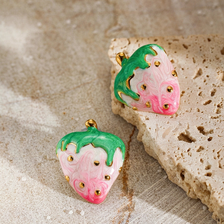 Strawberry Enamel Earrings [304 Stainless Steel,18K Gold Plated]