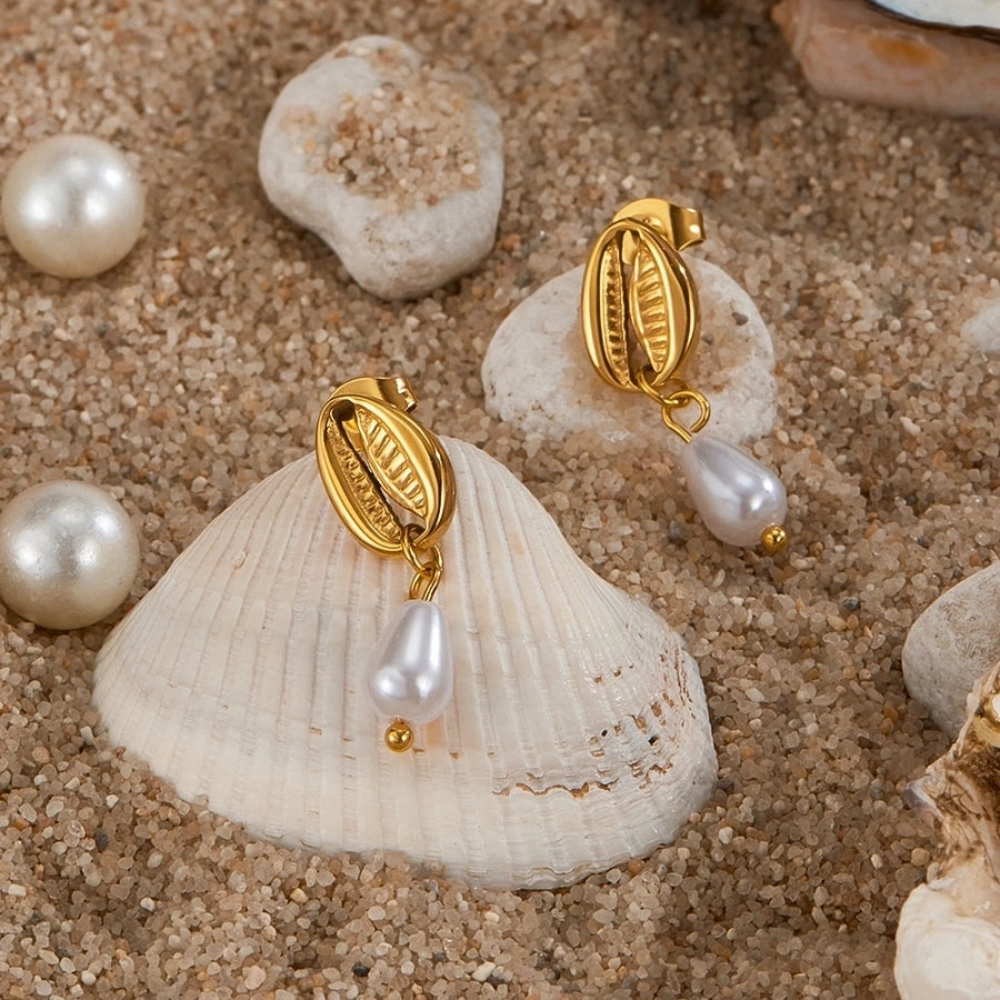 Pearl Shell Drop Earrings [304 Stainless Steel]