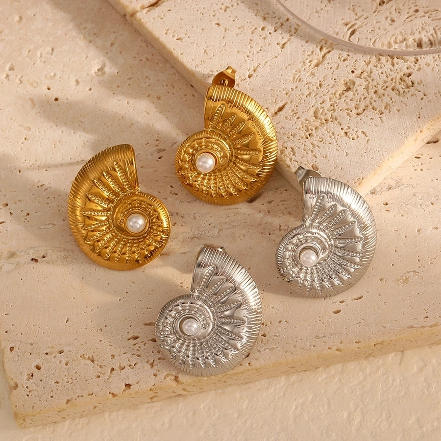 Conch Shell Earrings [304 Stainless Steel,18K Gold Plated]