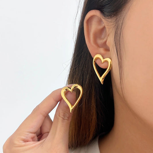 Pendientes huecos de forma de corazón [304,316 acero inoxidable, 18k dorado chapado]