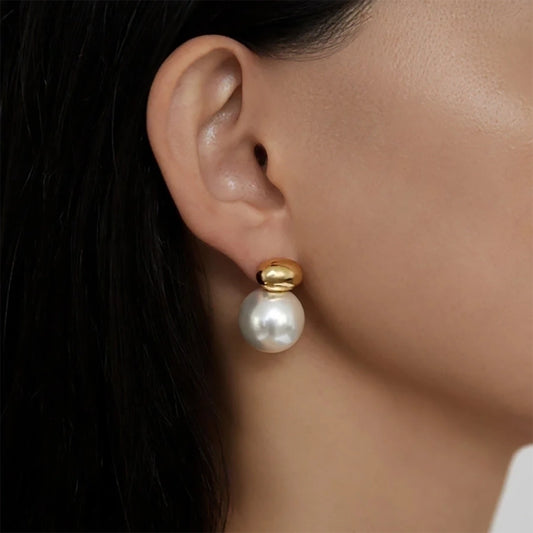 Artificial Pearls Stud Earrings [304 Stainless Steel, 18K Gold Plated]