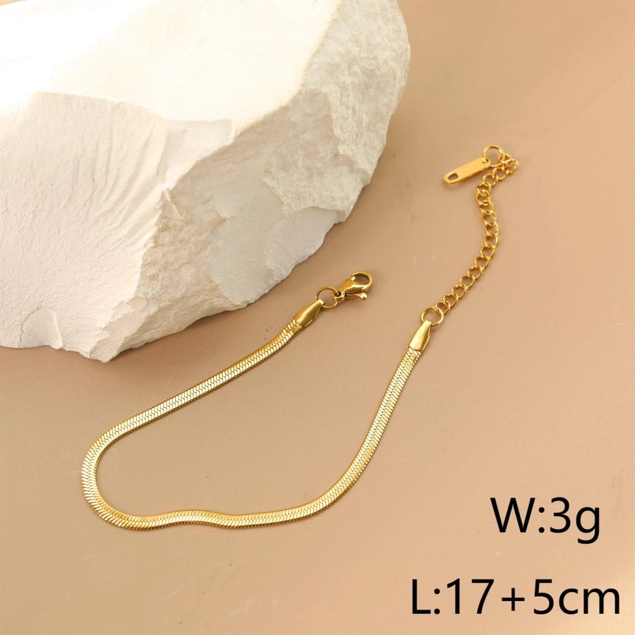 Fish Bone Chain Round Symbol Bracelet [304 Stainless Steel,14K Gold Plated]