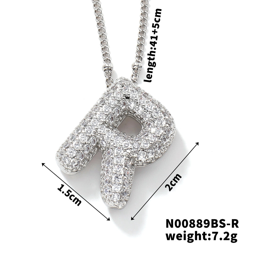 Three-dimensional Letter Zircon Pendant Necklace [304 Stainless Steel,Copper]