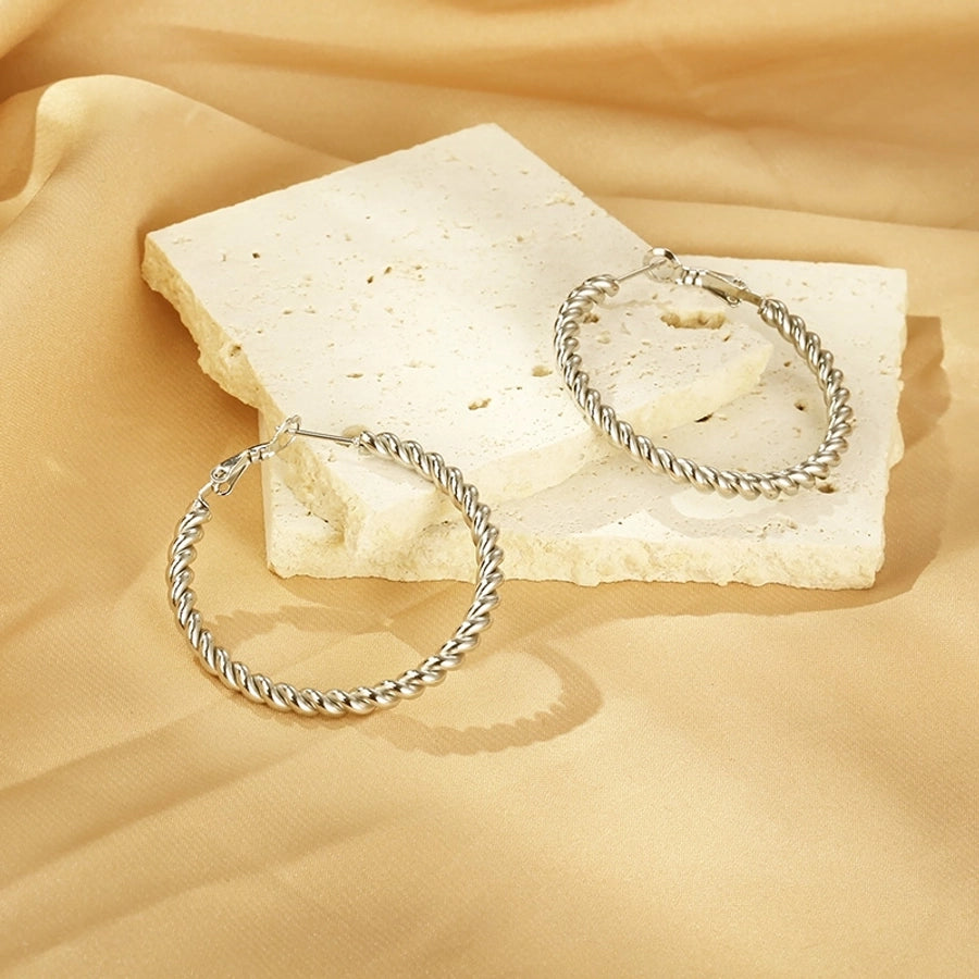 Round Twist Hoop Earrings [304 Stainless Steel,18K Gold Plated]