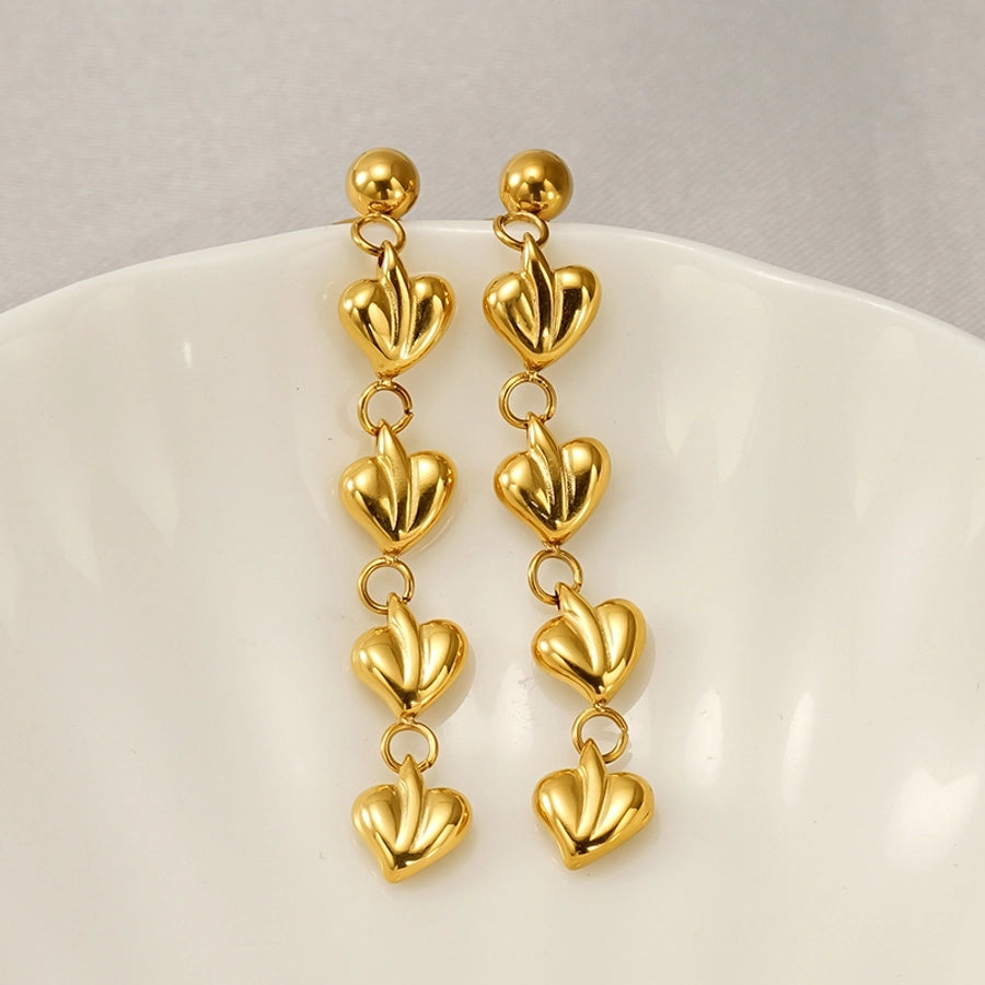 Multiple Heart Shape Drop Earrings [304 Stainless Steel,18K Gold Plated]