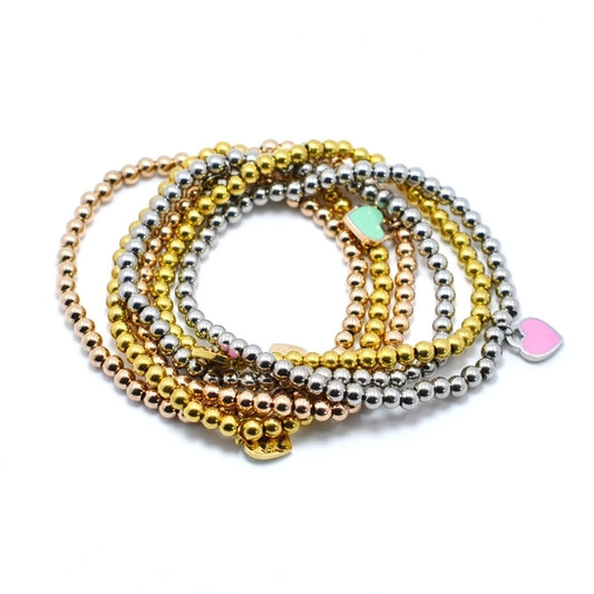 Heart Shape Beaded Bracelet [Stainless Steel,18K Gold Plated]