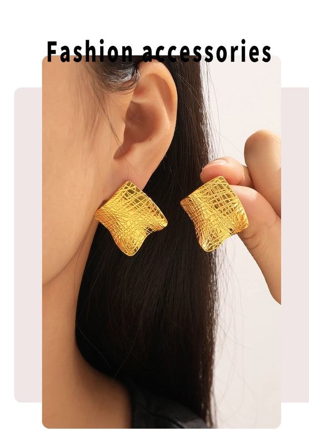 Square Lines Earrings [304 Stainless Steel,18K Gold Plated]