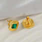 Square Green Glass Stone Earrings [304 Stainless Steel,18K Gold Plated]