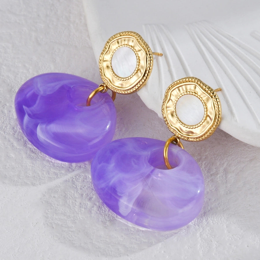 Purple Stone Earrings [304 Stainless Steel,18K Gold Plated]