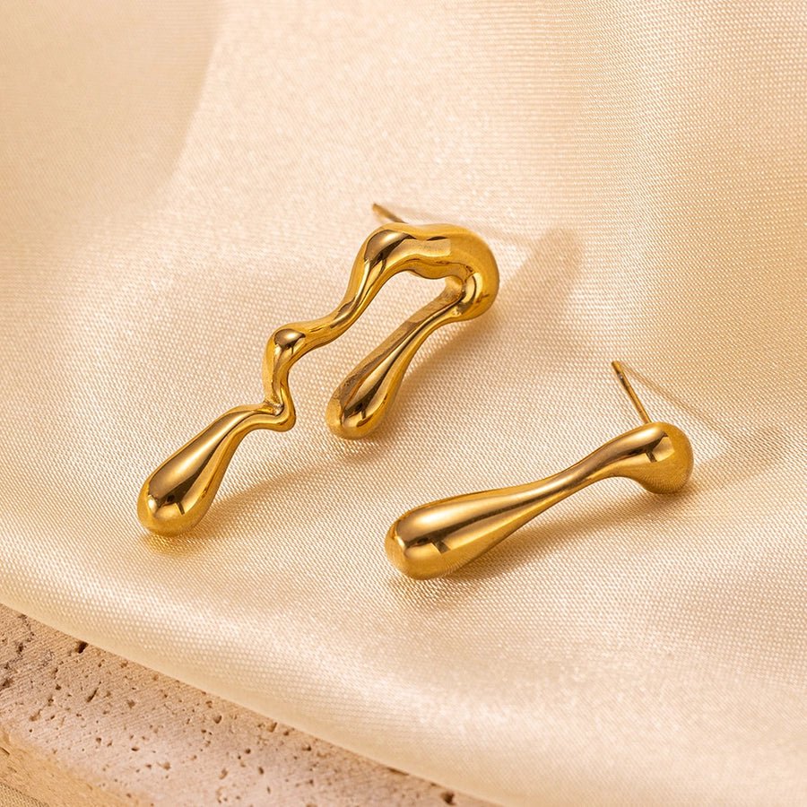 Asymmetric Water Drop Earrings [Stainless Steel, 18K Gold Plated]