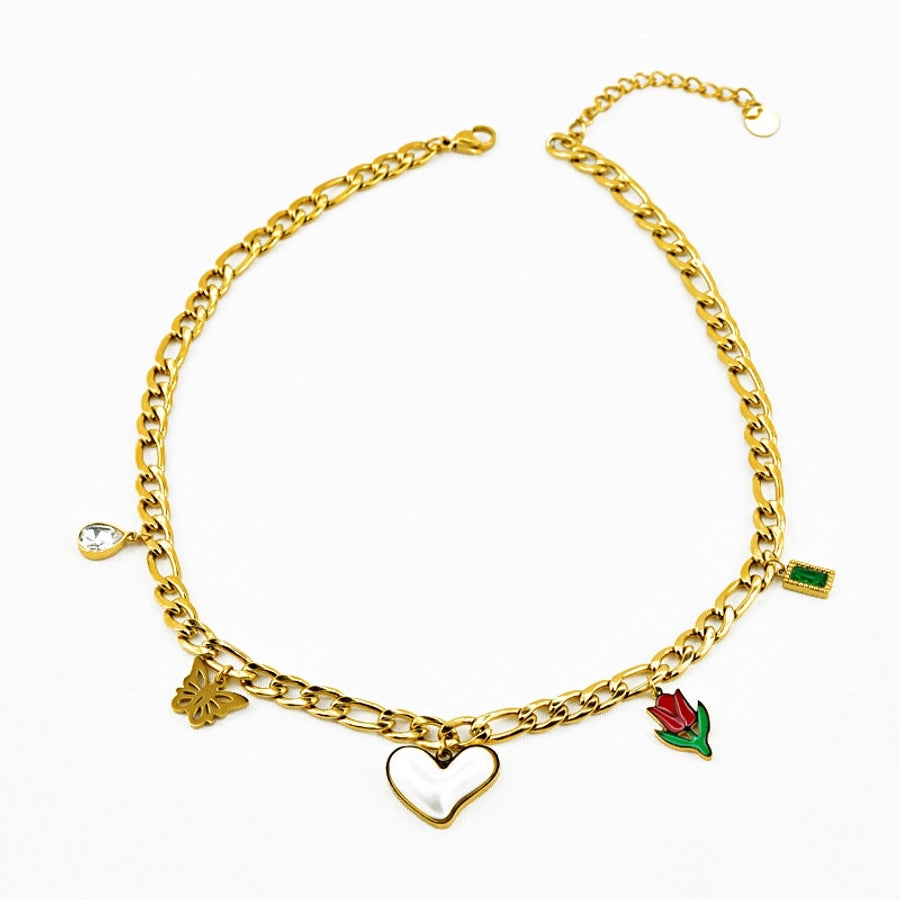 Forma del cuore/fiore/farfalla perle artificiali Bracciale/collana in pietra in vetro [acciaio inossidabile 304, oro 18K placcato]